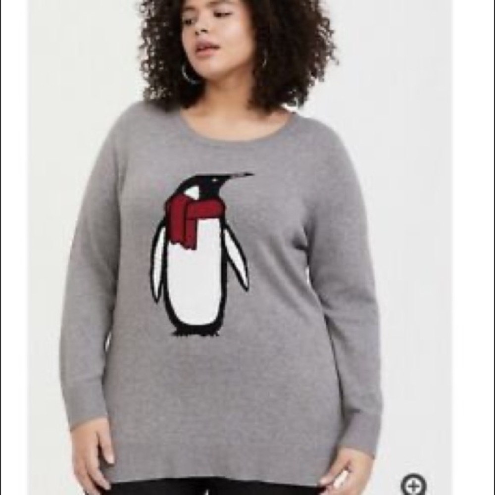 Torrid Size 4 4x Red Grey Black Penguin Sweater 100% Cotton